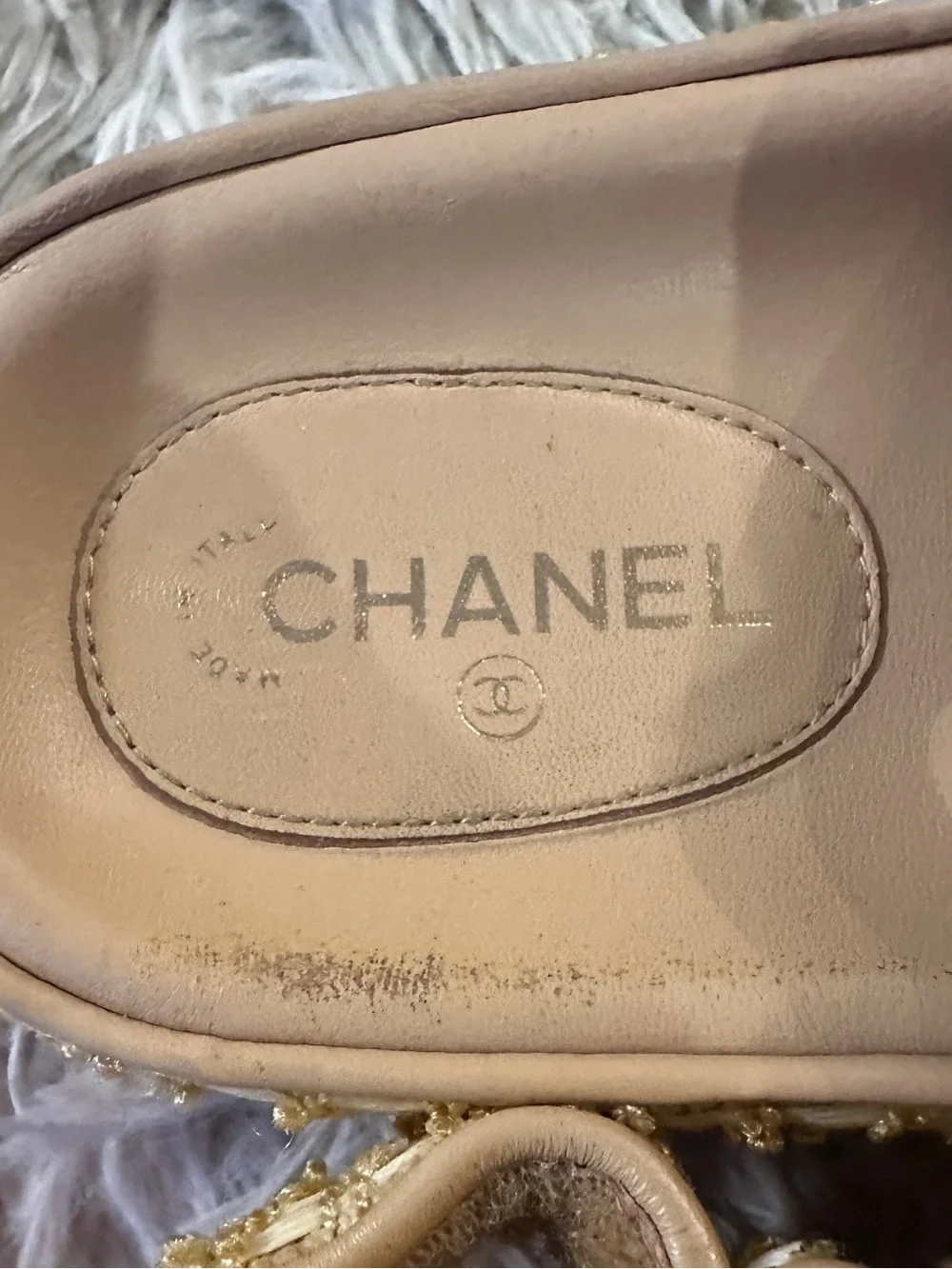 Chanel Authentic Raffia Pearl Velcro Dad Sandals Size 41